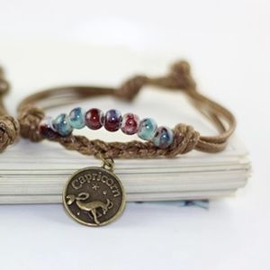 Capricorn Zodiac Coin Charm Beaded Bracelet